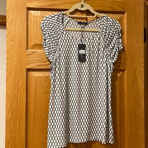 Tommy Hilfiger womens XL navy print gathered sleeve top NWT